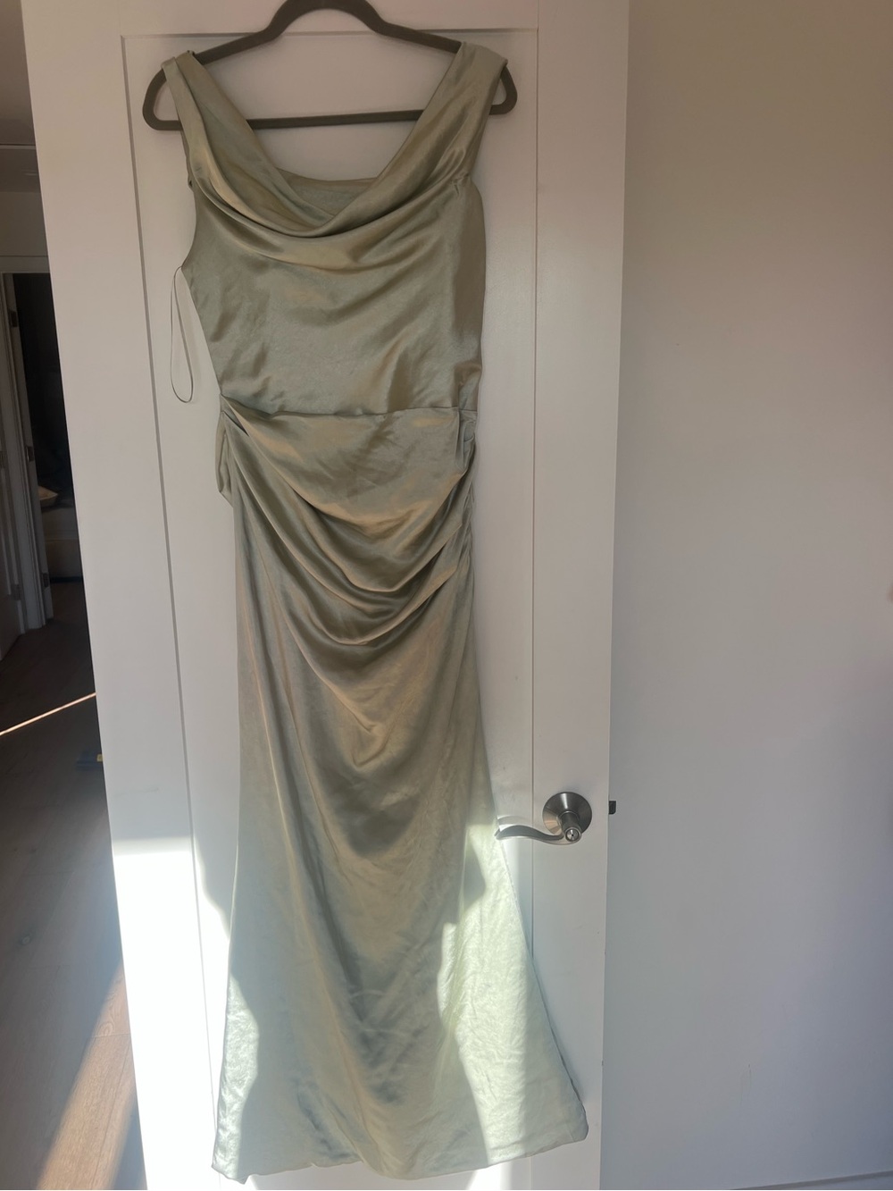 Meshki Sage Satin Cowl Maxi Dress